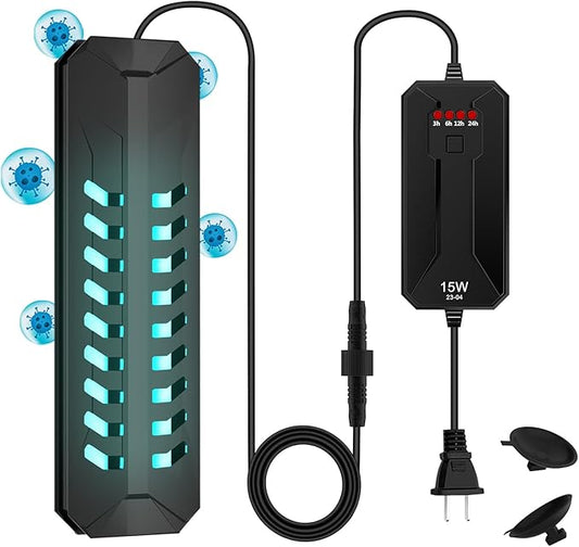 TAISHAN Aquarium Clean Light，15 W Submersible Light with Timer,Double Tube Aquarium Water Clean Green Clear Waterproof Clean Lamp for Pond,Swimming Pool,Indoor TAISHAN