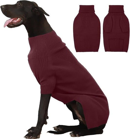 IECOii Extra-Large Dog Sweater 4XL,Christmas Dog Sweaters for Extra Large Dogs Girl Boy,Turtleneck Knitted Knitwear Easy On Doggie Sweatshirt Dog Sweater for Doberman,Great Dane(Wine red,XXXXL) - PAWPICO