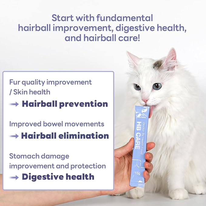 DoctorBy HB Care Hairball Supplement for Cats– Korean Made Hairball Relief Furball Control Remedy & Digestive Support Supplements with Omega-3, Chitosan-30 Individuallly Packaged (1 Pack, 30 Count) DrBY