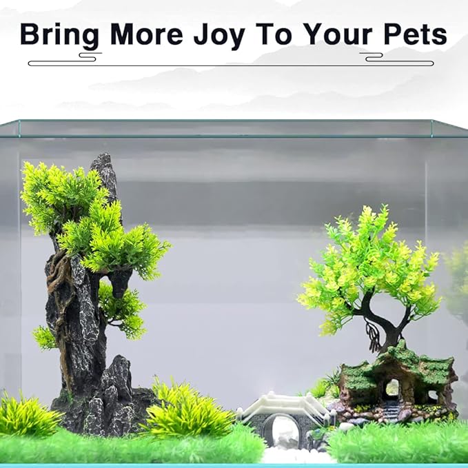 Aquarium Mountain View Stone Ornament Tree Rock Cave - Aquarium Decorations Large and Tall Fish Tank Decorations for Large Fish Tank - 13.4 Inches High GOLOMOZ