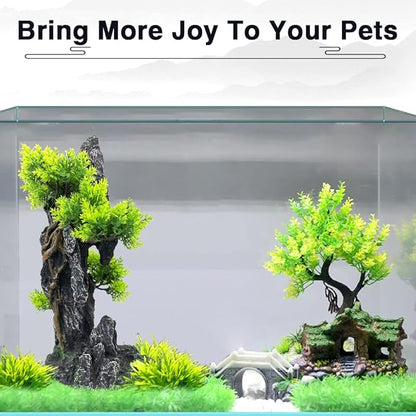 Aquarium Mountain View Stone Ornament Tree Rock Cave - Aquarium Decorations Large and Tall Fish Tank Decorations for Large Fish Tank - 13.4 Inches High GOLOMOZ