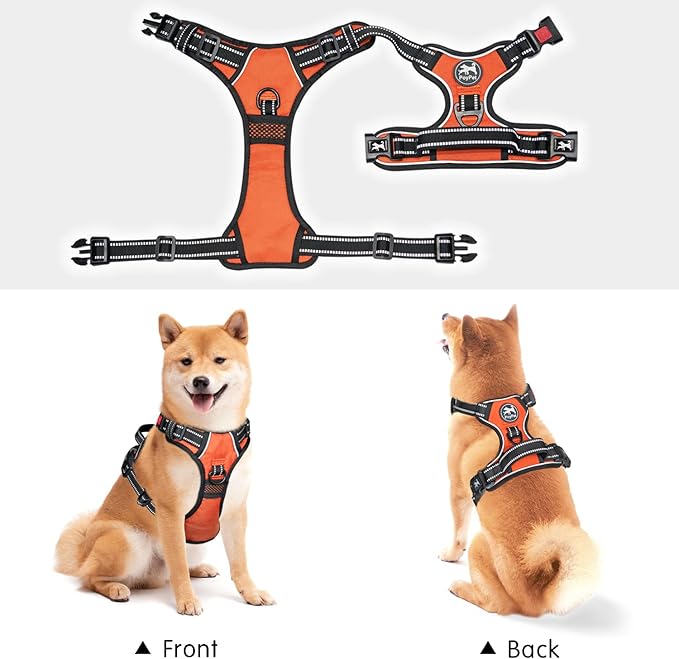 PoyPet No Pull Dog Harness, No Choke Front Clip Dog Reflective Harness, Adjustable Soft Padded Pet Vest with Easy Control Handle for Small to Large Dogs(Orange,S) PoyPet