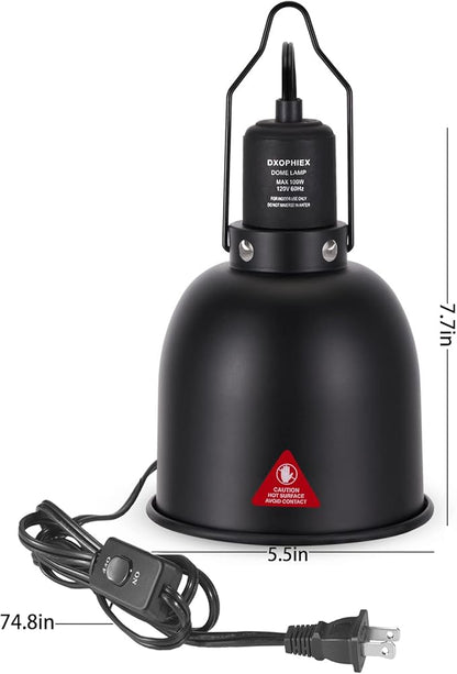 5.5inch Deep Dome Reptile Heat Lamp Reptile Light Fixture UVB Reptile Light Fixture Max 100W for Bearded Dragon, Turtles, Snake and Lizard Terrarium DXOPHIEX