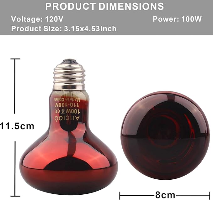 Aiicioo Reptile Red Night Light Bulb - 100W Reptile Heat Lamp Bulb Infrared Basking Spot Lamp for Bearded Dragon Lizard Turtle Hermit Crab Leopard Gecko Snake Chameleon Tank AIICIOO