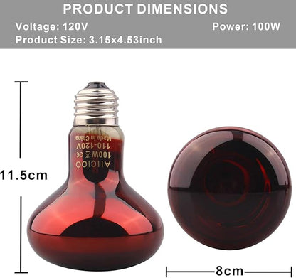 Aiicioo Reptile Red Night Light Bulb - 100W Reptile Heat Lamp Bulb Infrared Basking Spot Lamp for Bearded Dragon Lizard Turtle Hermit Crab Leopard Gecko Snake Chameleon Tank AIICIOO