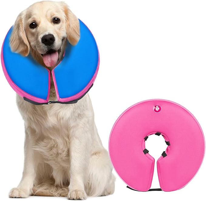 Dog Cone Collar for Small Medium Large Dogs for After Surgery, Pet Inflatable Neck Donut Collar Soft Protective Recovery Cone for Dogs and Cats-Alternative E Collar Does Not Block Vision-PinkBlue,L MIDOG
