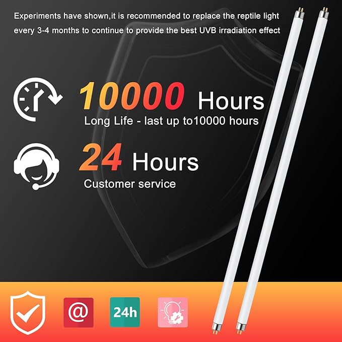 LUCKY HERP 2 Pack T5 UVB 10.0 Reptile Light 24W, UVA UVB Fluorescent Lamp Tube, UVB Lighting Bulb for Turtles, Chameleon, Tortoises, Lizard LUCKYHERP