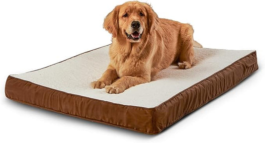Happy Hounds Oscar Rectangle Orthopedic Foam Sherpa Dog Bed, Large (48 x 36 in.), Mocha - PAWPICO