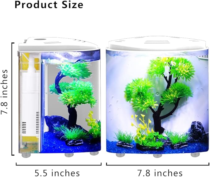 Small Fish Tank 1.2 Gallon Betta Fish Tank with Filter and Light for Shrimp, Jellyfish, Goldfish, Aquarium Starter Kit for Home, Office, Room, Decorative Desktop Yochaqute
