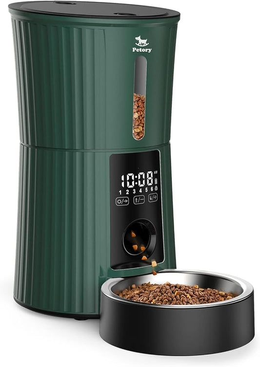 Petory Timed Automatic Cat Feeders - 4L Programable Dry Food Dispenser for Cats and Small Medium Dogs 6 Meals with Desiccant Bag Dual Power Supply 10S Voice Recorder - PAWPICO
