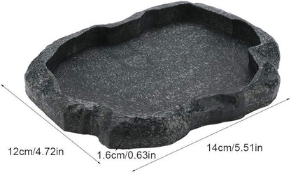 Reptile Bowl, Resin Rock Reptile Food and Water Feeder Pet Aquarium Ornament Terrarium Dish Plate for Tortoise Lizard Iguana(Dark Green S) PAWPICO