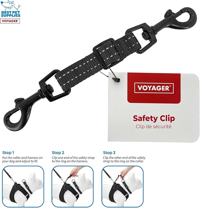 Best Pet Supplies Voyager Dog Collar Safety Clip with Dual Clasps, Collars and No Pull Harness Connectors, Training for Walking, Running, and Hiking, Safety Clip - Black BestPetSuppliesLLC