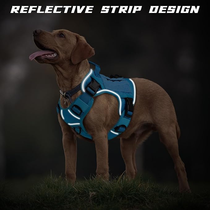 WINGOIN Blue Tactical Dog Harness for Large Dogs No Pull Adjustable Pet Harness with Handle Reflective K9 Military Service Dog Vest for Walking Hiking Training (L) - PAWPICO