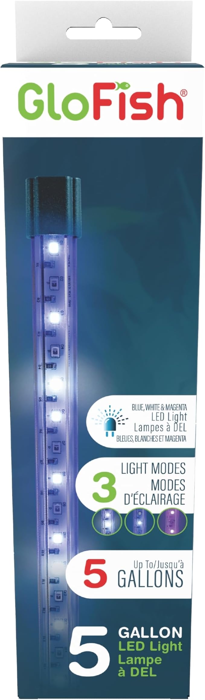 GloFish 8 Inch LED Light Stick - White, Blue and, Magenta Aquarium Lights - Tank Sizes Up to 5 Gallons GloFish