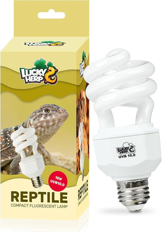 Lucky HERP UVA UVB Reptile Light 10.0, Desert UVB 150 Compact Fluorescent Lamp, UVB Light for Reptiles 15W, UVA UVB Reptile Light Bulb, UVB Bulb for Reptiles Bearded Dragons Lizards Tortoises Snakes LUCKYHERP