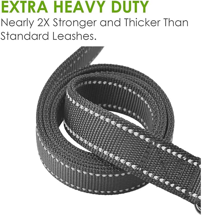 Heavy Duty Dog Leash - 2 Handles by Padded Traffic Handle for Extra Control, 6foot Long - Perfect for Medium to Large Dogs (6 ft, Black) JEWOSTER