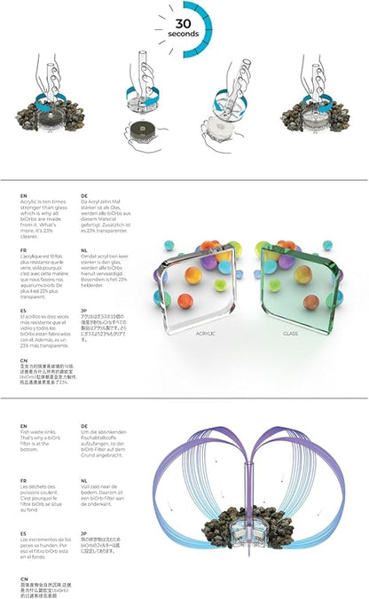 biOrb Life 15 Acrylic 4-Gallon Aquarium with White LED Lights Modern Compact Tank for Tabletop or Desktop Display, Transparent biOrb