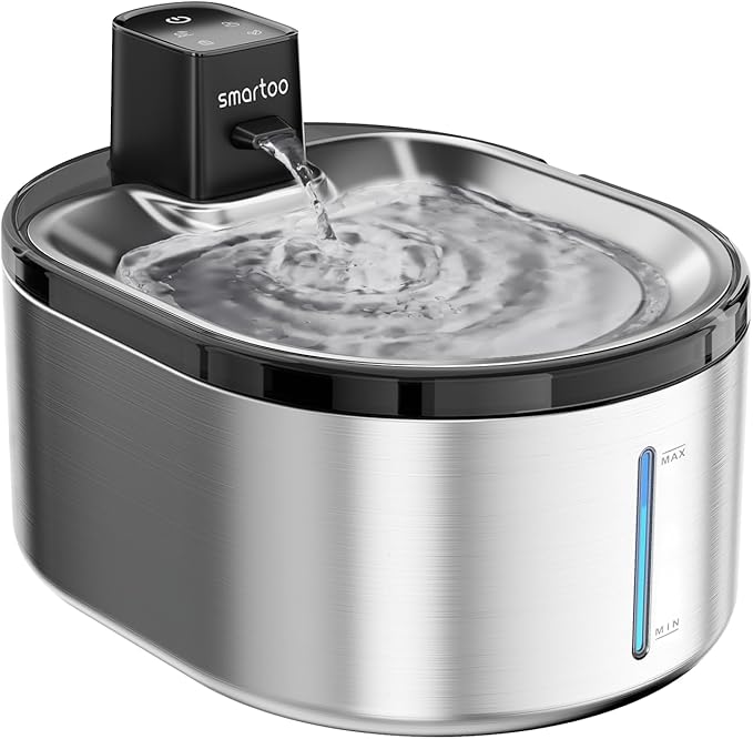 Wireless Cat Water Fountain Stainless Steel, 152oz/4.5L Cat Fountain Battery Operated, Cordless Pet Water Fountain for Cats & Dogs with Motion Sensor, Ultra Quiet Pump, Multi-Filtration - PAWPICO