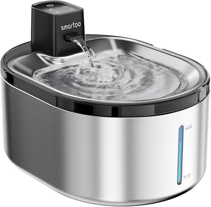 Wireless Cat Water Fountain Stainless Steel, 152oz/4.5L Cat Fountain Battery Operated, Cordless Pet Water Fountain for Cats & Dogs with Motion Sensor, Ultra Quiet Pump, Multi-Filtration - PAWPICO