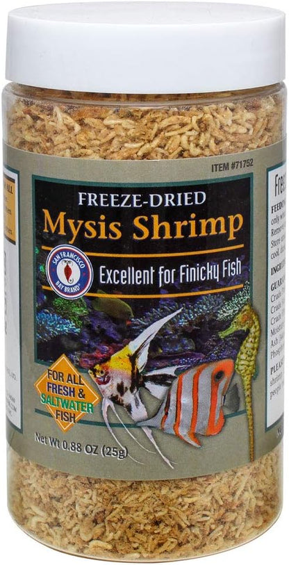 San Francisco Bay Brand Freeze-Dried Mysis Shrimp - Premium Fish Food, Tetra Fish Food, Tropical Fish Food - Ideal for Freshwater and Saltwater Fish, Cichlids, Angels, Seahorses - 0.88 oz (25g) SanFranciscoBayBrand
