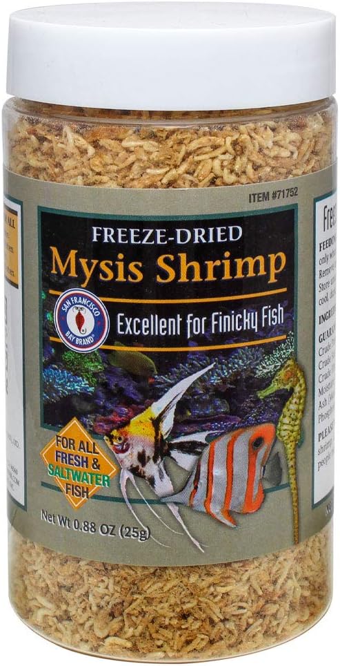 San Francisco Bay Brand Freeze-Dried Mysis Shrimp - Premium Fish Food, Tetra Fish Food, Tropical Fish Food - Ideal for Freshwater and Saltwater Fish, Cichlids, Angels, Seahorses - 0.88 oz (25g) SanFranciscoBayBrand