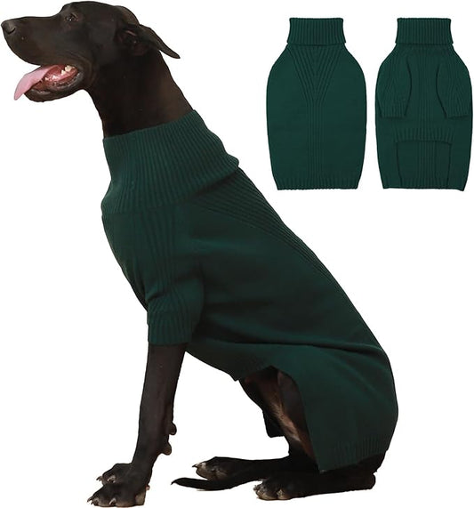 IECOii Extra-Large Dog Sweater 4XL,Christmas Dog Sweaters for Extra Large Dogs Girl Boy,Turtleneck Knitted Knitwear for Pet,Easy On Doggie Sweatshirt Dog Sweater for Doberman,Great Dane(Green,XXXXL) - PAWPICO