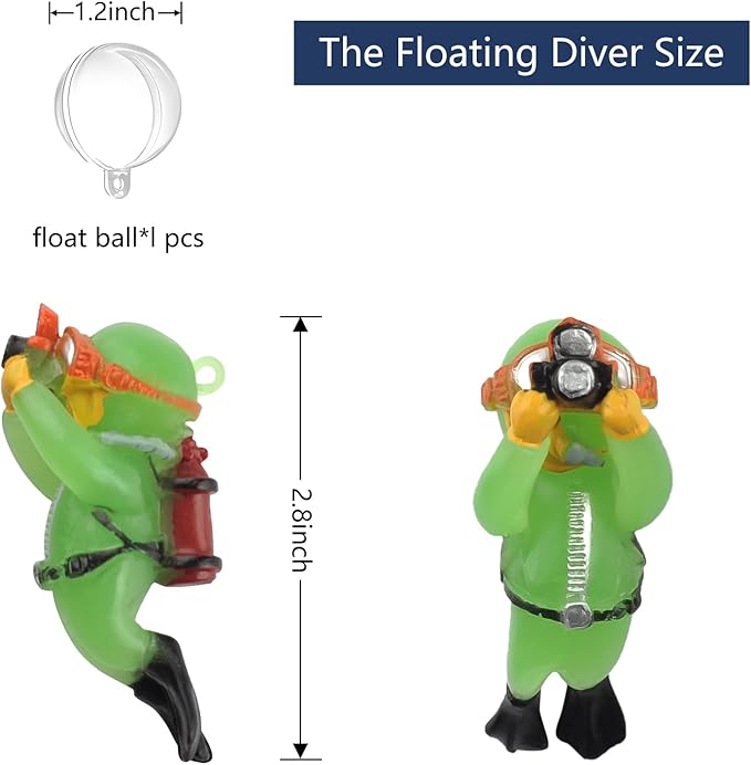 onesimcr Floating Fish Tank Decorations, Aquarium Decorations, Lovely Diver Fish Tank Decorations, Floating Device Fish Tank Accessories，Suitable for All Kinds of Fish Tanks(Light Green)… onesimcr