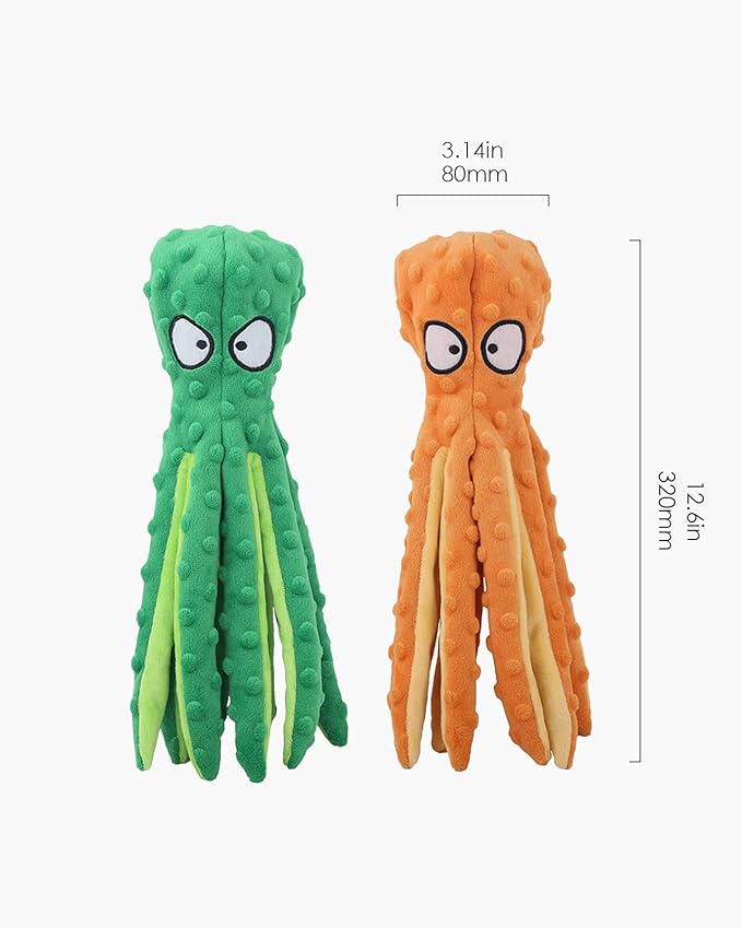 HGB Squeaky Dog Toys, Octopus No Stuffing Crinkle Plush Dog Toys to Keep Them Busy, Interactive Dog Chew Toys for Puppy Teething, Large Dog Toys for Large Medium Small Breeds, Pet Toys, 2 Pack - PAWPICO