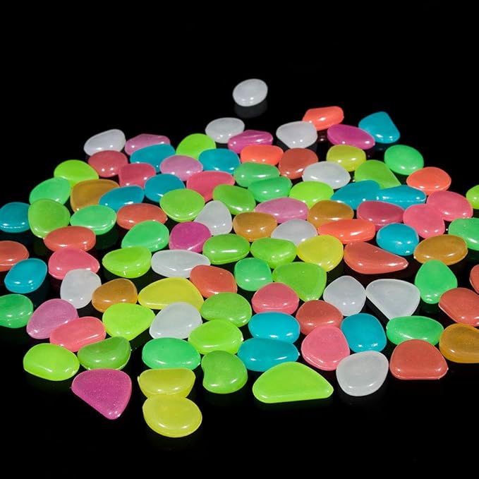 Oubest Glow in The Dark Pebbles/Glow Stones/Glowing Rocks Blue Decor for Garden/Fish Tank/Aquarium/Walkway/Driveway/Plant Pots/Bonsai (500, Multi-Colored) Outbest