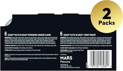 CESAR Filets in Gravy Adult Wet Dog Food, Poultry Lovers Variety Pack, 3.5 oz. Easy Peel Trays, Pack of 24 - PAWPICO