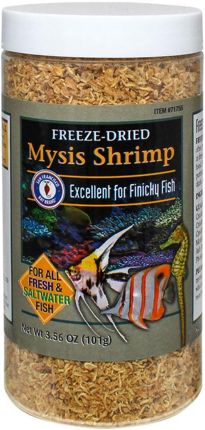 San Francisco Bay Brand Freeze-Dried Mysis Shrimp - Premium Fish Food, Tetra Fish Food, Tropical Fish Food - Ideal for Freshwater and Saltwater Fish, Cichlids, Angels, Seahorses - 3.56 oz (101g) SanFranciscoBayBrand