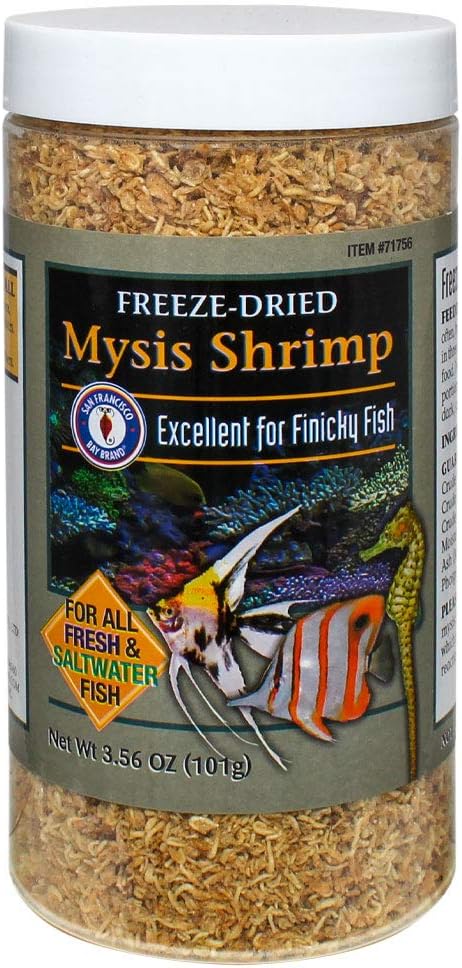 San Francisco Bay Brand Freeze-Dried Mysis Shrimp - Premium Fish Food, Tetra Fish Food, Tropical Fish Food - Ideal for Freshwater and Saltwater Fish, Cichlids, Angels, Seahorses - 3.56 oz (101g) SanFranciscoBayBrand
