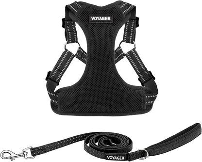 Best Pet Supplies Voyager Adjustable Dog Harness Leash Set with Reflective Stripes for Walking Heavy-Duty Full Body No Pull Vest with Leash D-Ring, Breathable All-Weather - Harness (Black), XL BestPetSuppliesLLC
