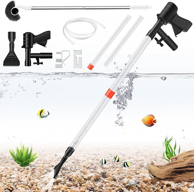 Aquarium Gravel Cleaner, Quick Water Changer, Gravel Vacuum for Aquarium with Air-Pressing Button, Fish Tank Cleaner, Vacuum Gravel Cleaner Kit for Water Changing Sand Washing Fish Tank Cleaning Brush SVECKE