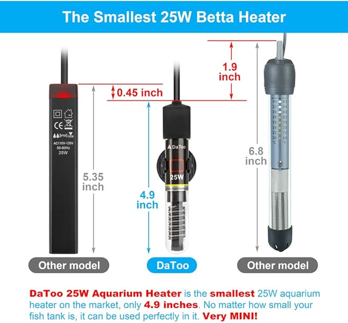 Mini Aquarium Heater 25W Small Fish Tank Heater 25 Watt with Free Thermometer Sticker DaToo