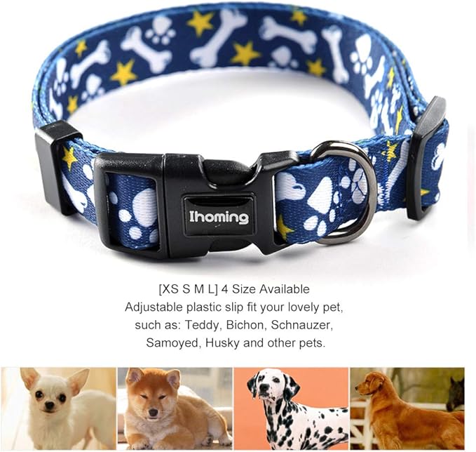 Ihoming Dog Collar and Leash Set for Daily Outdoor Walking Running Training, Bone Design for Small Boys Girls Dogs Cats Pets, S-Up to 20LBS Ihoming
