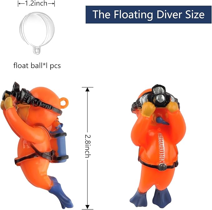 onesimcr Floating Fish Tank Decorations, Aquarium Decorations, Lovely Diver Fish Tank Decorations, Floating Device Fish Tank Accessories，Suitable for All Kinds of Fish Tanks(Orange)… onesimcr