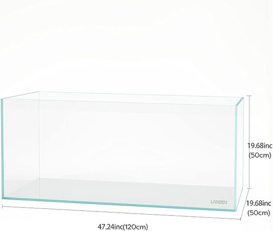 Landen 120P 72.2 Gallon Rimless Low Iron Aquarium Tank, W47.2 × D19.7 × H19.7 (120x50x50cm) 10mm Thickness with Black Nano Foam Leveling mat Included Landen