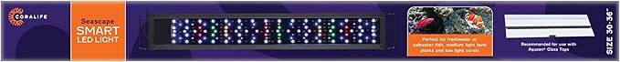 Coralife Fish Tank Aquarium Seascape WiFi/Bluetooth Smart LED Light Fixture, 30-36" Coralife