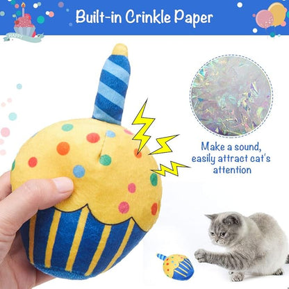 BINGPET Cat Birthday Catnip Toys for Indoor Cats,Cat Birthday Hat and Cat Birthday Cake Interactive Plush Kitten Chew Toys,Cute Cake, Fish,Balloon Toys with Crinkle Paper and Catnip Inside Cat Gifts - PAWPICO
