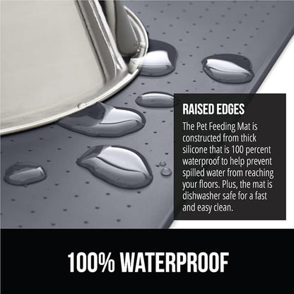 Gorilla Grip 100% Waterproof Raised Edge BPA Free Silicone Pet Feeding Mat, Dog Cat Food Mats Contain Spills Protects Floors, Placemats for Cats and Dogs Water Bowl, Pets Accessories 32x24 Gray - PAWPICO