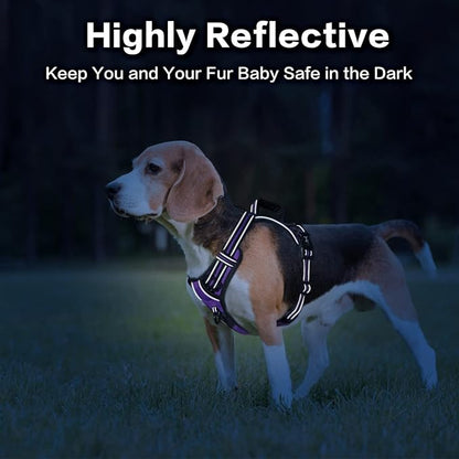 PoyPet No Pull Dog Harness, No Choke Front Clip Reflective Dog Vest with Soft Padded Vertical Handle, 3 Leash Attachments for Small Medium Large Dogs (Purple,L) PoyPet