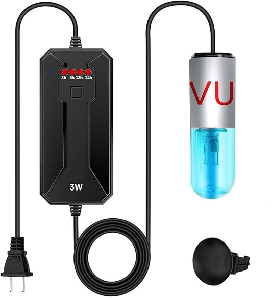 Mini 3W Aquarium Clean Light with Timer Algae Removal Light Fish Tank LED Light Aquarium Green Clean Waterproof Light for Pond Tank Aquarium, Black Rutloy