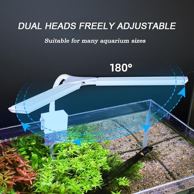 LED Aquarium Light Full Spectrum Clip Fish Tank Light Plants Light 360° Adjustable 2 Light Bar Super-Bright 8W Suitable for 20-40 Gal Fish Tank PUEUTU