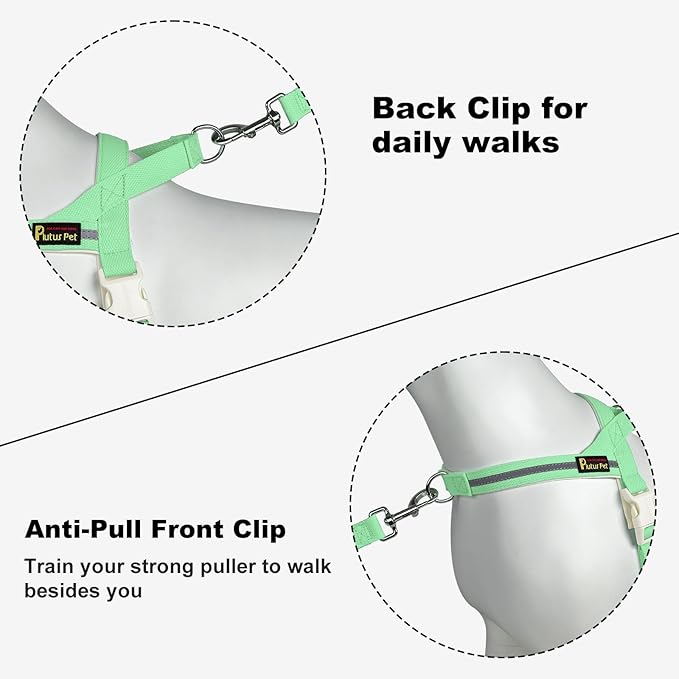 Plutus Pet Cotton Dog Harness and Leash Set, Reflective and Soft Padded, Quick Fit Vest Harness, for Small, Medium and Large Dogs, Light Green, M PLUTUSPET