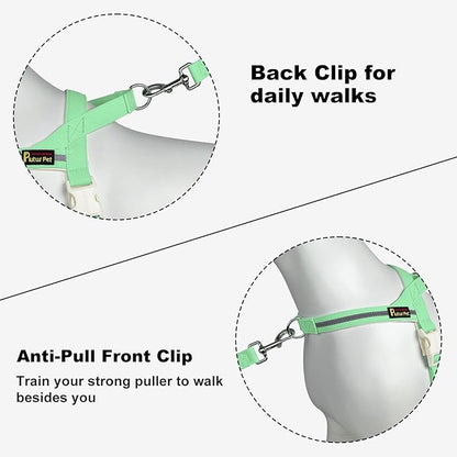 Plutus Pet Cotton Dog Harness and Leash Set, Reflective and Soft Padded, Quick Fit Vest Harness, for Small, Medium and Large Dogs, Light Green, L - PAWPICO