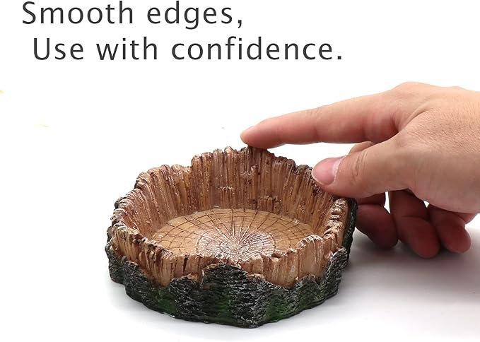 Reptile Water Dish Food Bowls, 2 Pcs Artificial Tree Trunk Reptile Tank Decor Bowl for Leopard Gecko Lizard Spider Scorpion Hermit Crabs relaqcc