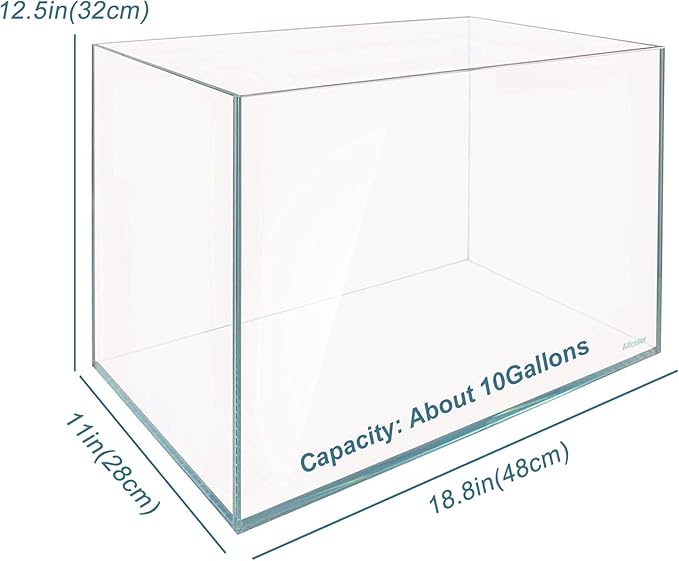 Ultra Clear Rimless Aquarium Tank 2-22 gallons Low Iron Glass (10GaI - Top Glass Canopy) Allcolor