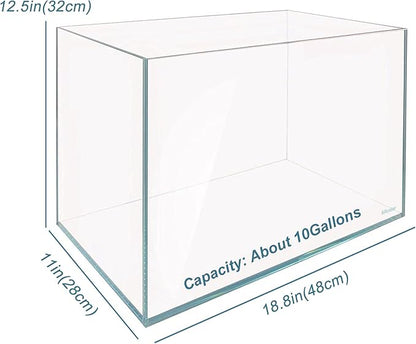 Ultra Clear Rimless Aquarium Tank 2-22 gallons Low Iron Glass (10GaI - Top Glass Canopy) Allcolor