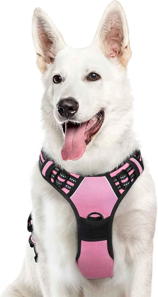 Eagloo Dog Harness Large Breed, No Pull Service Vest with Reflective Strips and Control Handle, Adjustable and Comfortable for Easy Walking, No Choke Pet Harness with 2 Metal Rings, Pink, XL GoExplorewithEagloo